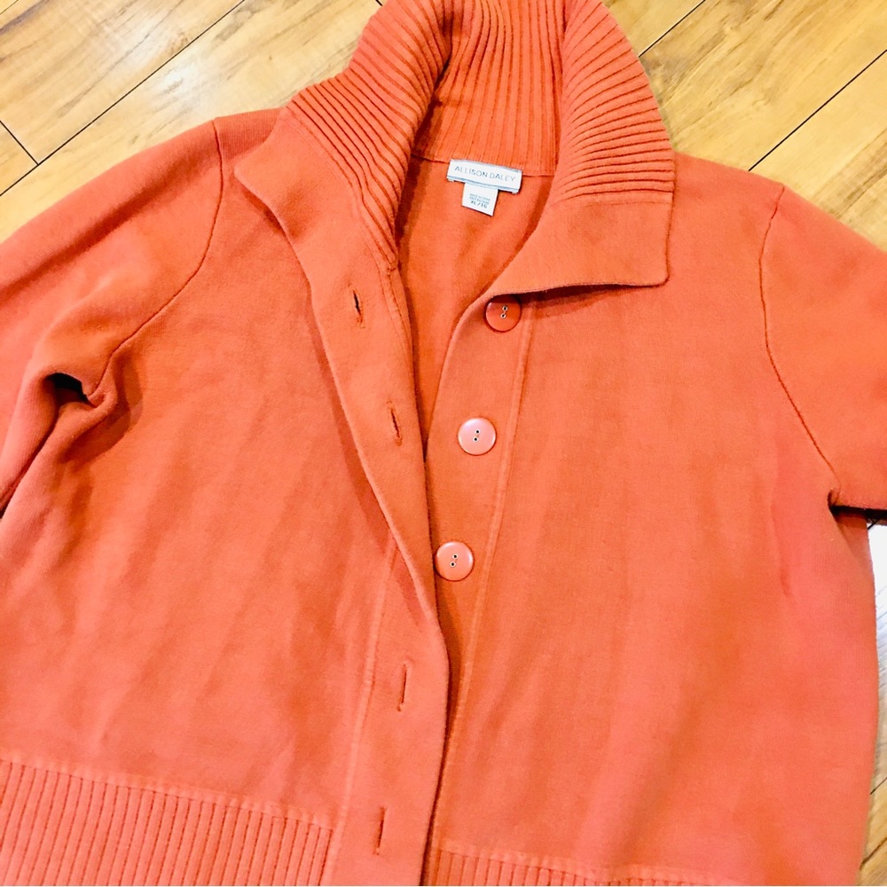 Allison Daley orange button up cable knit cardigan sweater large XL Than…